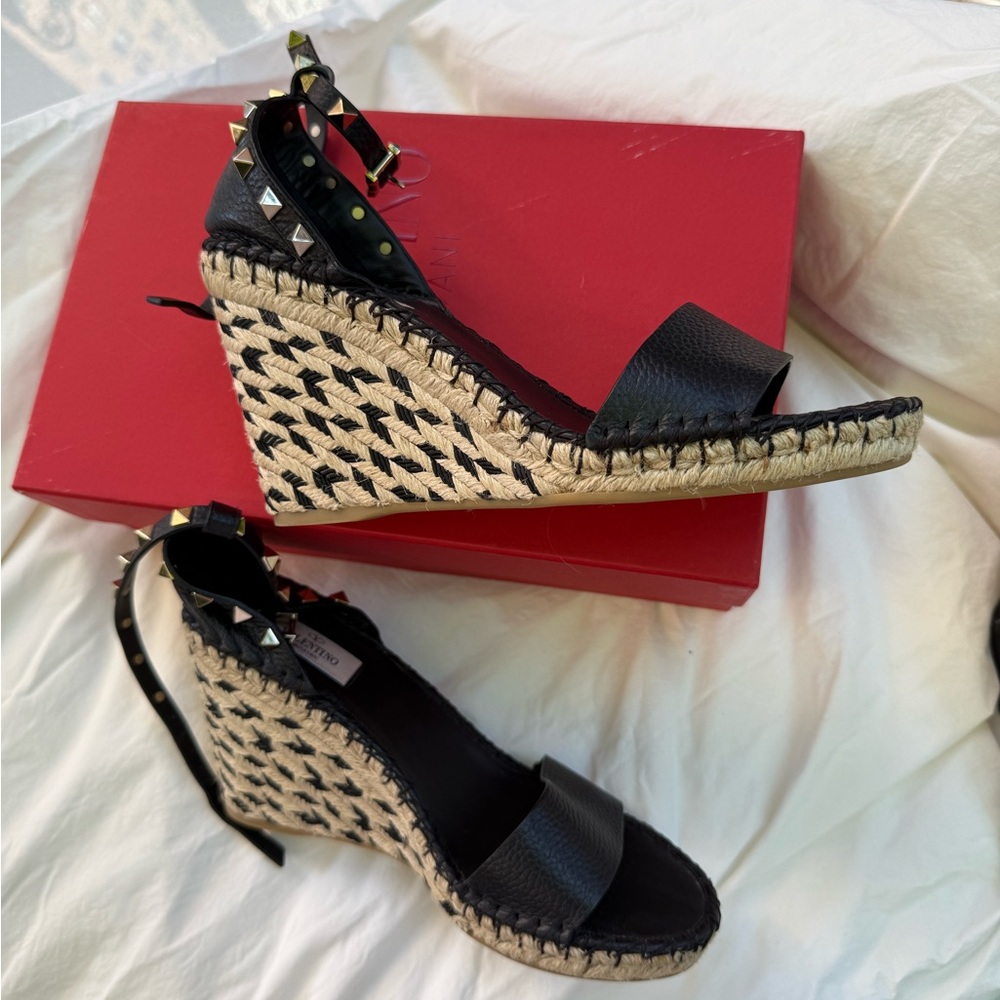 Valentino Garavani Black Wedge Shoes with Bow Detail